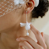 Francine Pearl Silk Flower Drop Earrings - Silver/Gold