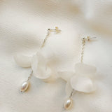  Pearl Silk Flower Drop Earrings