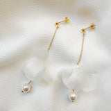  Pearl Silk Flower Drop Earrings