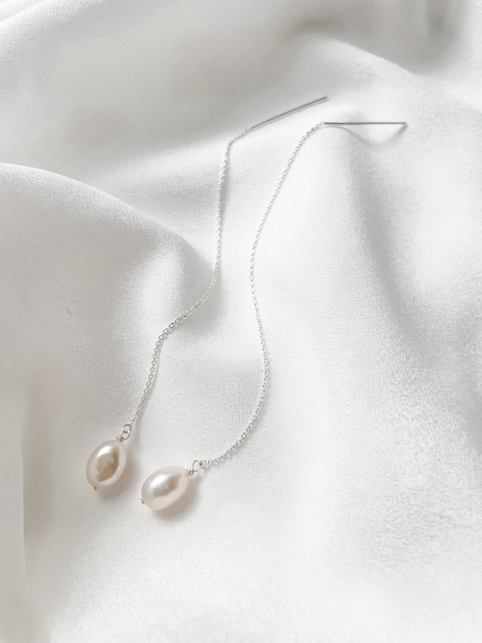 silver baroque pearl ear threader earrings