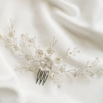Floral wedding hairvine comb in ivory and silver with freshwater pearls and clear crystals - Small Sylvie - Debbie Carlisle