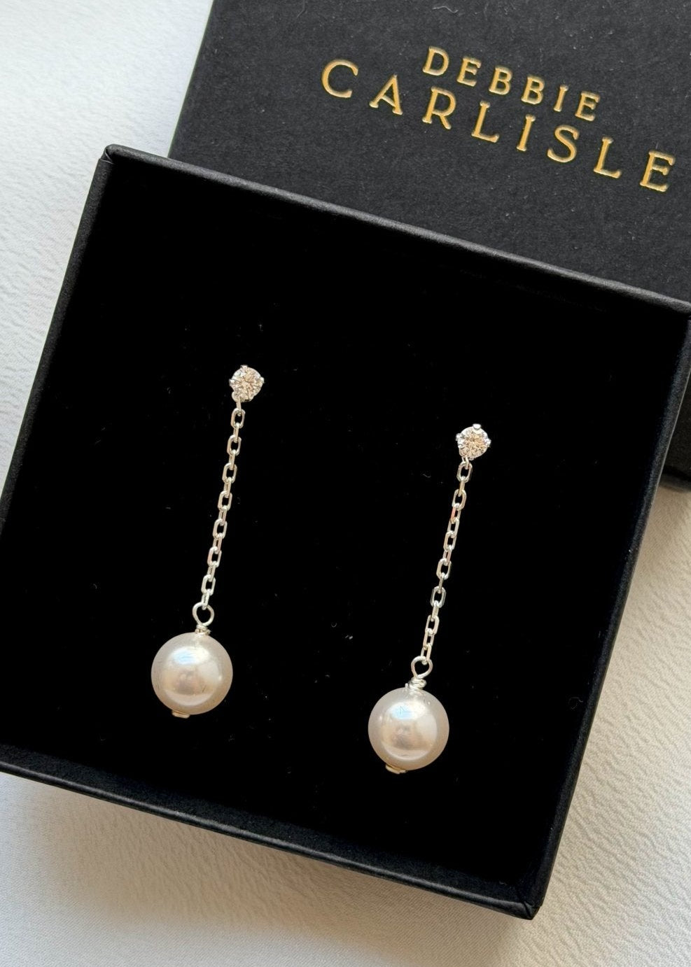 Ina crystal and vegan pearl drop earrings in gold/silver, handmade bridal earrings