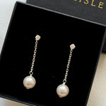 Ina crystal and vegan pearl drop earrings in gold/silver, handmade bridal earrings