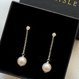 Ina crystal and vegan pearl drop earrings in gold/silver, handmade bridal earrings
