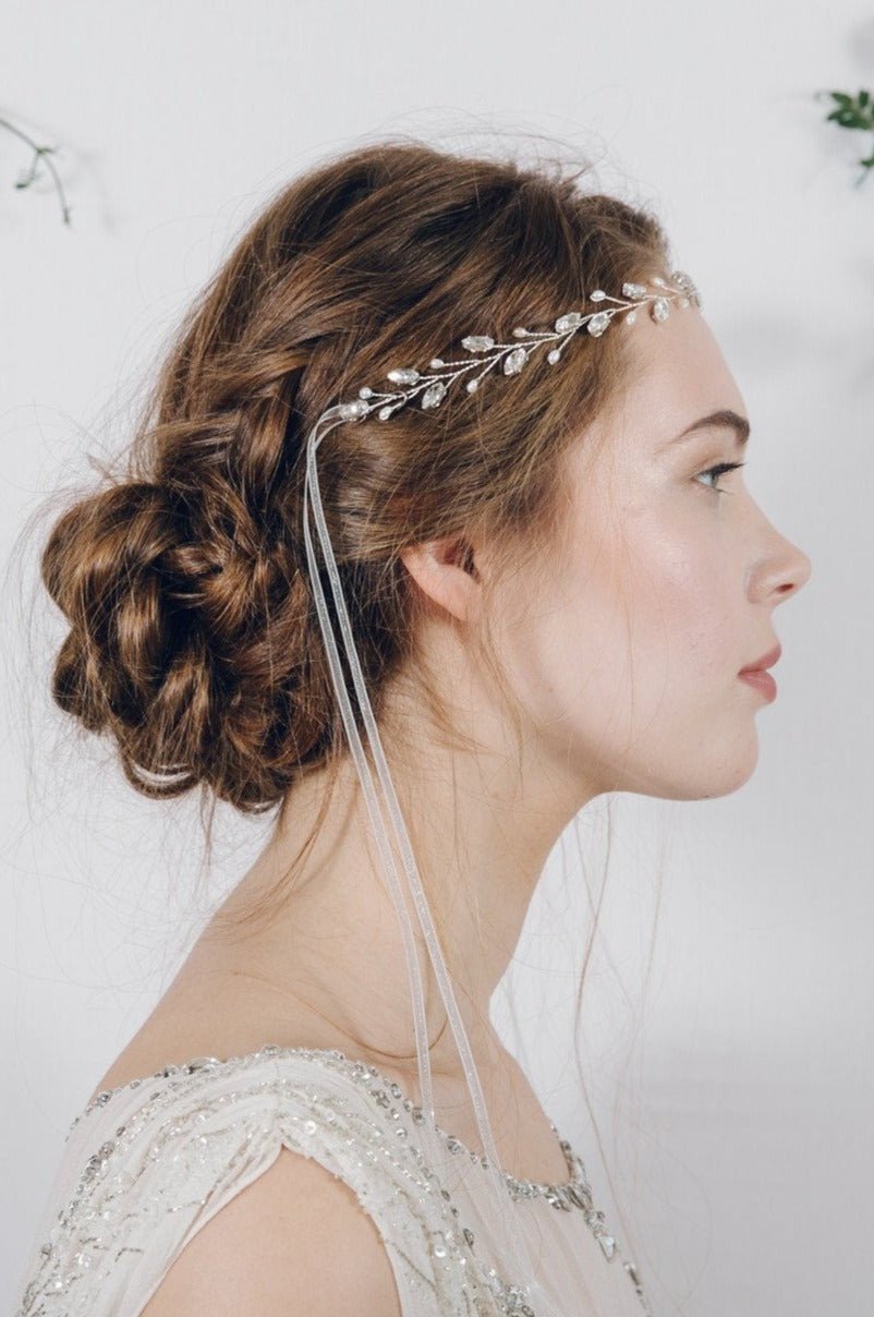 Bohemian crystal and pearl bridal browband