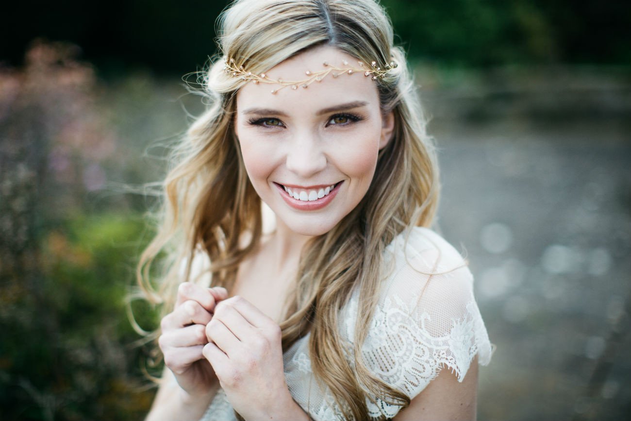 gold waved bridal forehead band