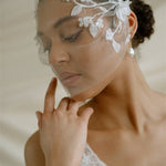 Jasmine Ivory Sheer Tulle Flower Vine Birdcage Veil