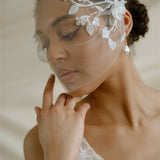 Jasmine Ivory Sheer Tulle Flower Vine Birdcage Veil