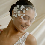 Jasmine Ivory Sheer Tulle Flower Vine Birdcage Veil