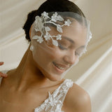 Jasmine Ivory Sheer Tulle Flower Vine Birdcage Veil