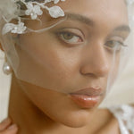 Jasmine Ivory Sheer Tulle Flower Vine Birdcage Veil with headband