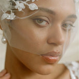 Jasmine Ivory Sheer Tulle Flower Vine Birdcage Veil with headband