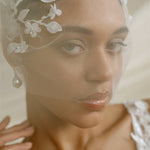 Jasmine Ivory Sheer Tulle Flower Vine Birdcage Veil with headband