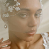 Jasmine Ivory Sheer Tulle Flower Vine Birdcage Veil with headband