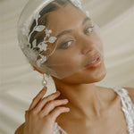Jasmine Ivory Sheer Tulle Flower Vine Birdcage Veil with headband