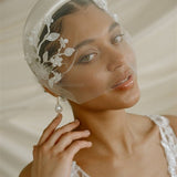 Jasmine Ivory Sheer Tulle Flower Vine Birdcage Veil with headband