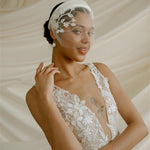 Jasmine Ivory Sheer Tulle Flower Vine Birdcage Veil with headband