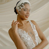 Jasmine Ivory Sheer Tulle Flower Vine Birdcage Veil with headband