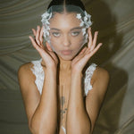 Jasmine Ivory Sheer Tulle Flower Vine Birdcage Veil with headband