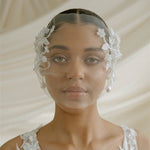 Jasmine Ivory Sheer Tulle Flower Vine Birdcage Veil with headband
