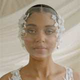 Jasmine Ivory Sheer Tulle Flower Vine Birdcage Veil with headband