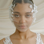 Jasmine Ivory Sheer Tulle Flower Vine Birdcage Veil