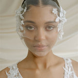 Jasmine Ivory Sheer Tulle Flower Vine Birdcage Veil