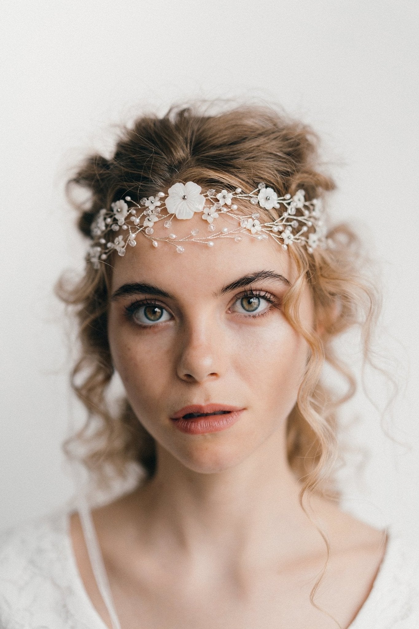 mother of pearl flower foreheadband