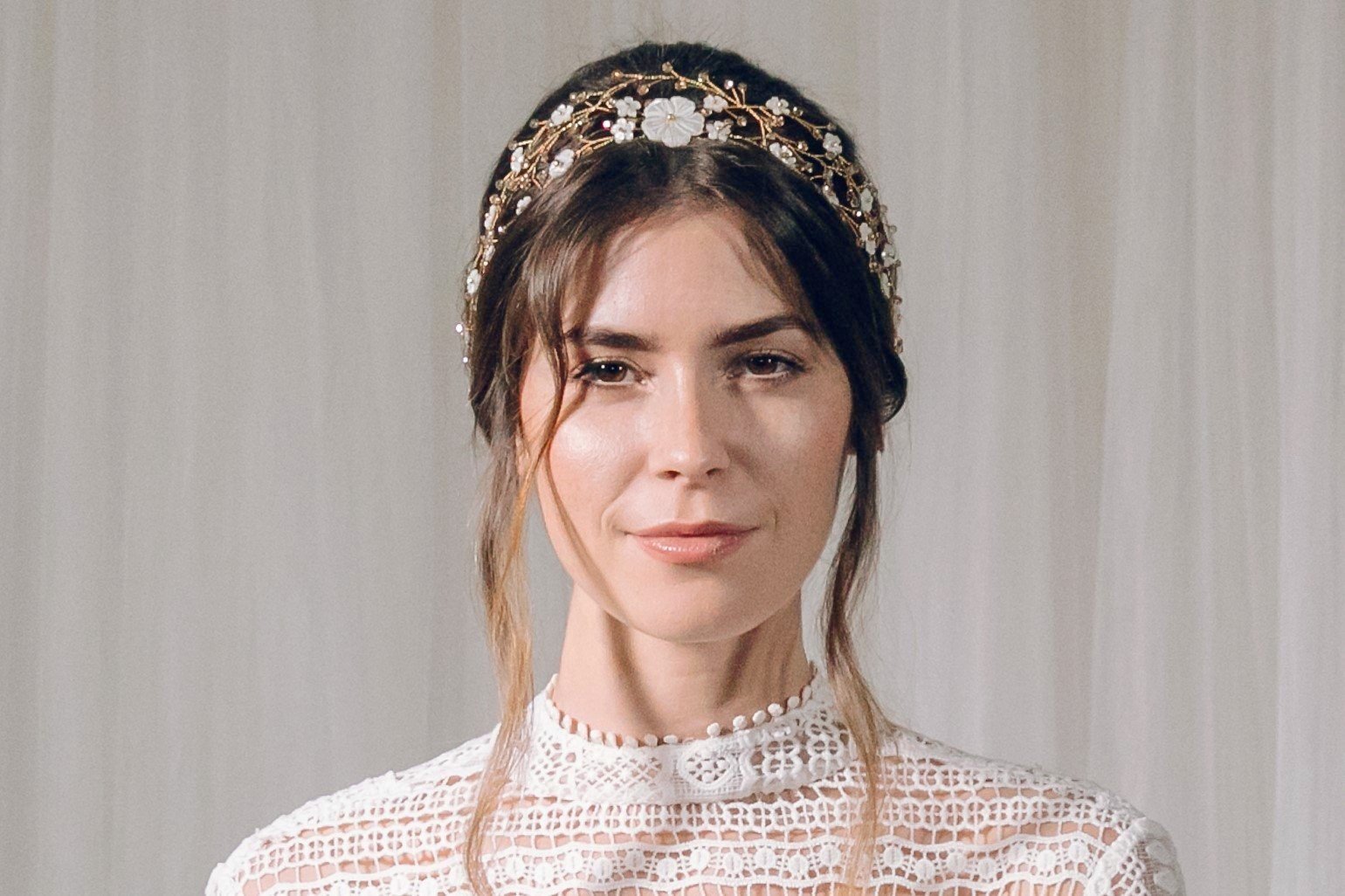Gold flower tiara intertwined woven bridal hairvine - Katarina