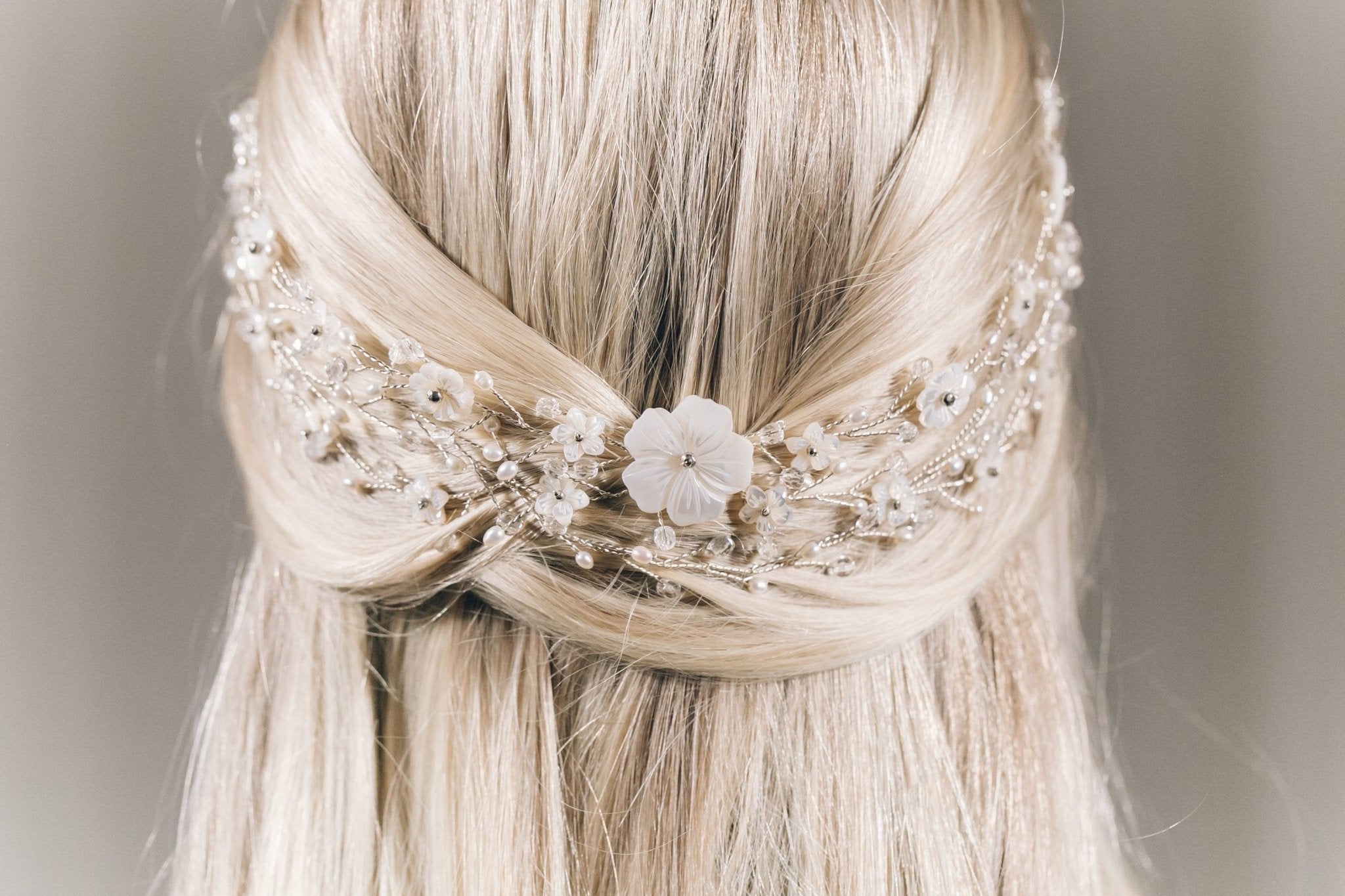 Silver bohemian crown intertwined woven wedding hairvine - Katarina