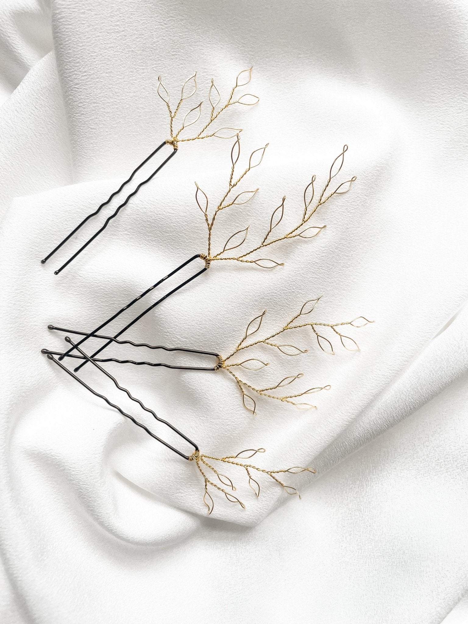 Libby Gold Minimal Botanical Leafy Wedding Hair Pins