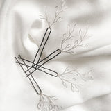Libby Silver Minimal Botanical Leafy Wedding Hair Pins 