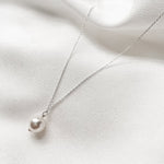 Vegan pearl necklace - silver with round pearl