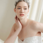 Woman wearing a silver tiara in a softly lit room