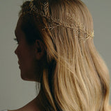 Bridal Hair Vine - model wears long leafy gold bridal hair vine