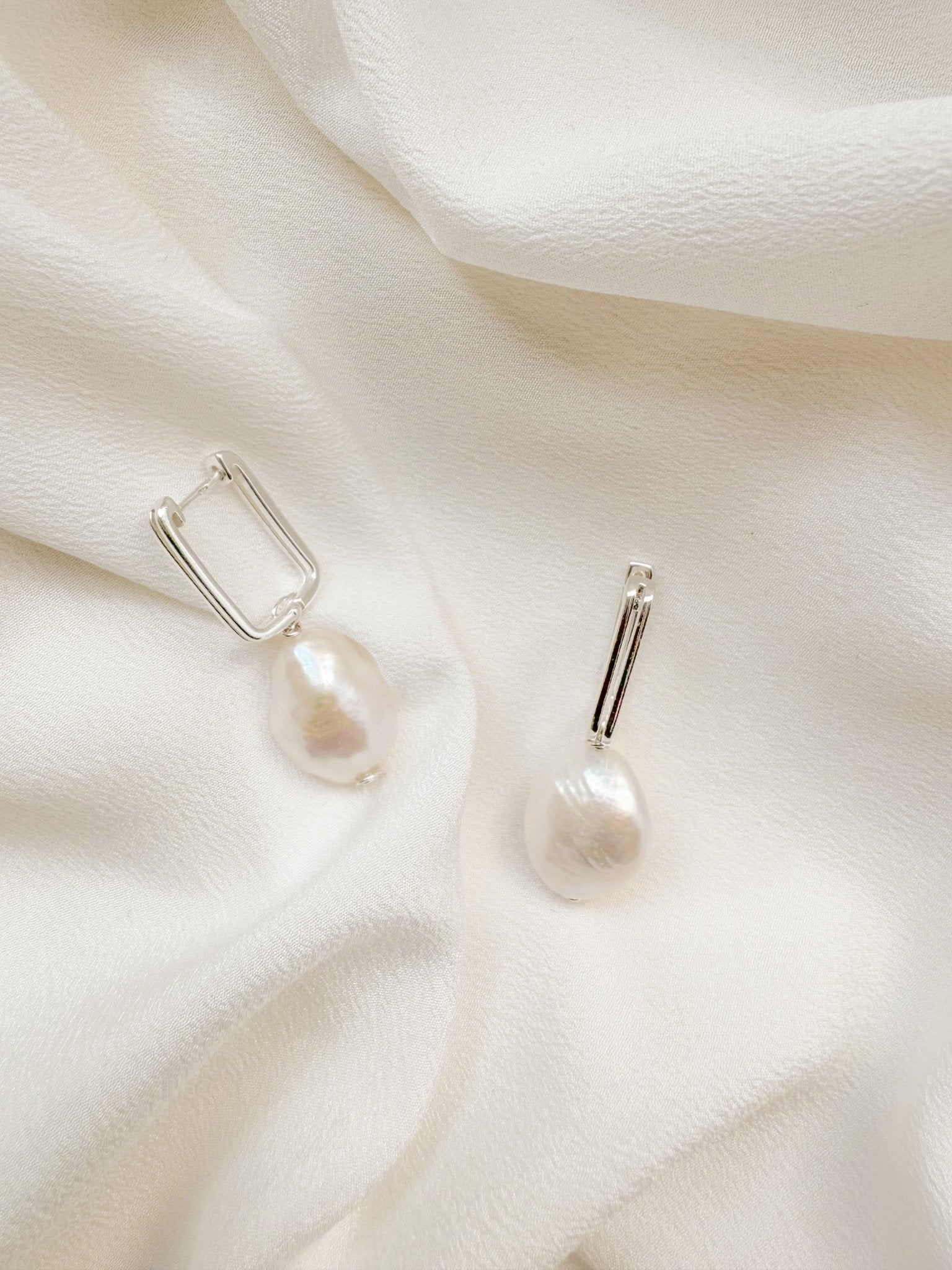 Ora Large Baroque Pearl Sculptural Oblong Hoop Style Earrings