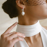 Ora Large Baroque Pearl Sculptural Oblong Hoop Style Earrings