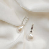 Ora Large Baroque Pearl Sculptural Oblong Hoop Style Earrings