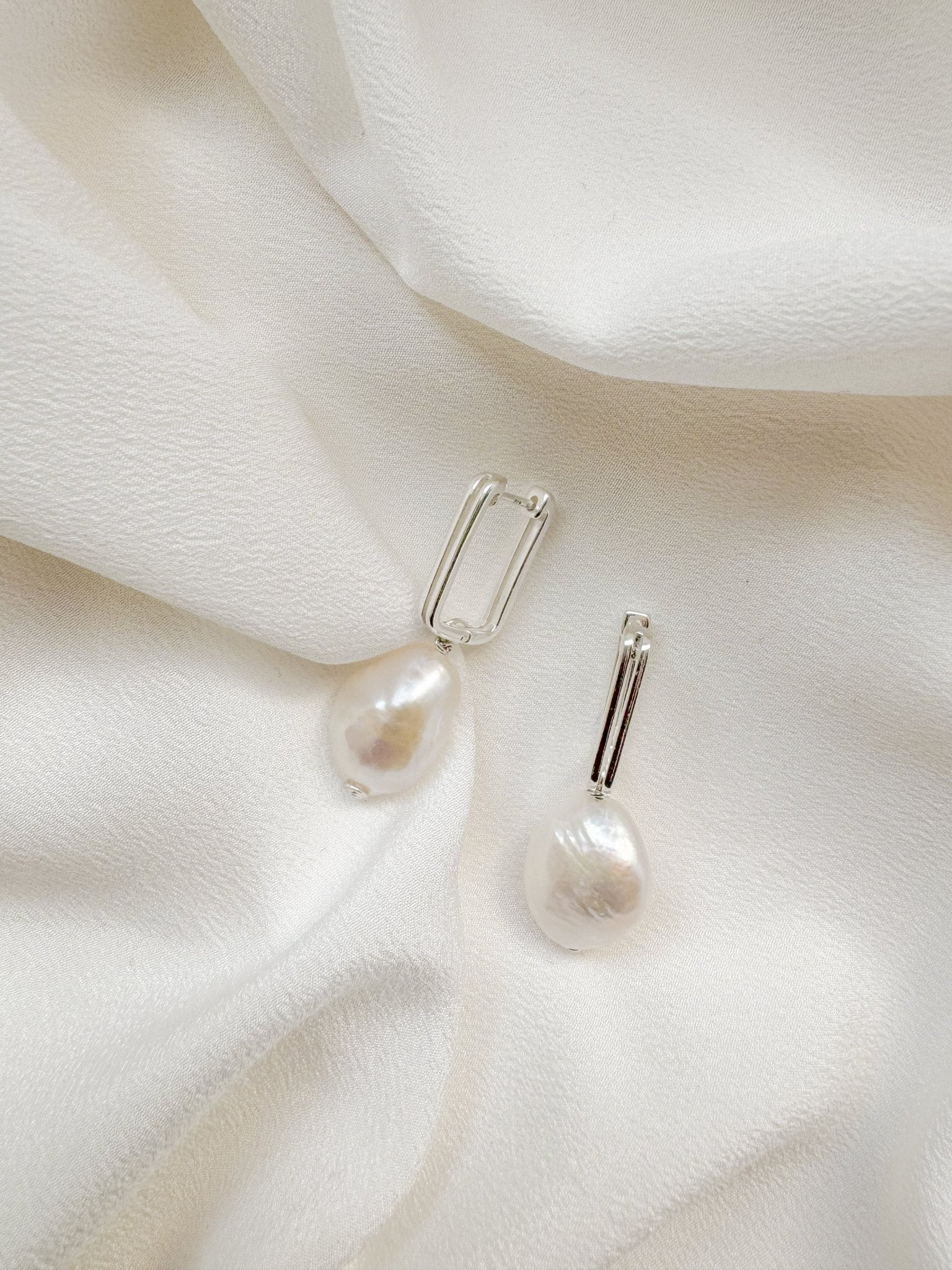 Ora Large Baroque Pearl Sculptural Oblong Hoop Style Earrings