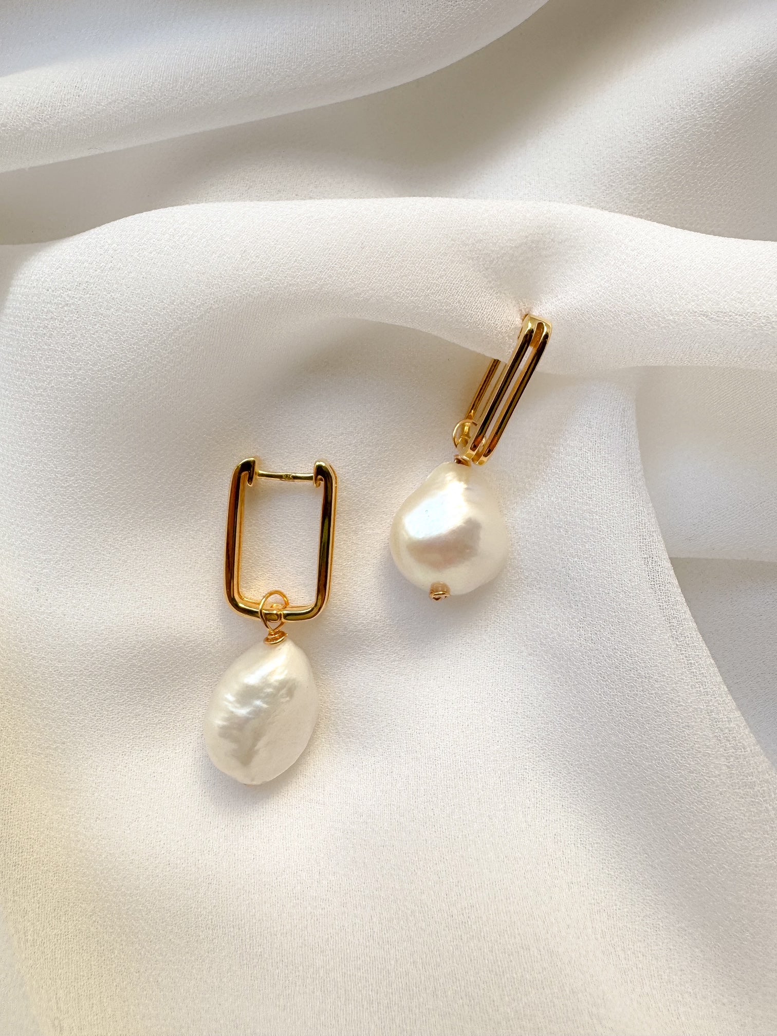 Ora Large Baroque Pearl Sculptural Oblong Hoop Style Earrings