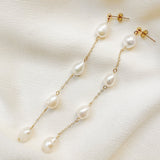 baroque pearl long drop gold chain earrings