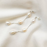baroque pearl medium drop silver chain earrings