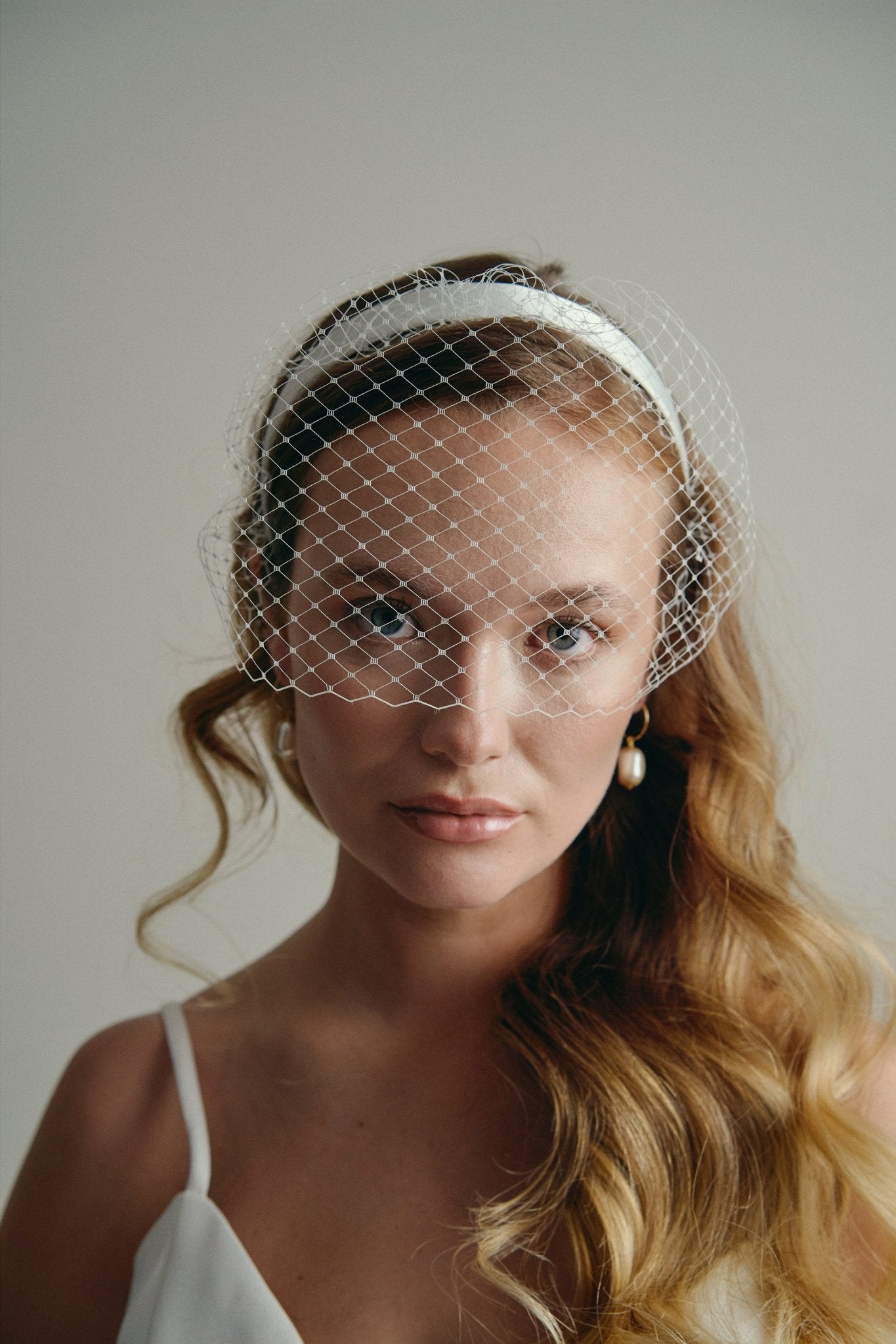 Robyn Ivory Satin Birdcage Veil Alice Band Headband