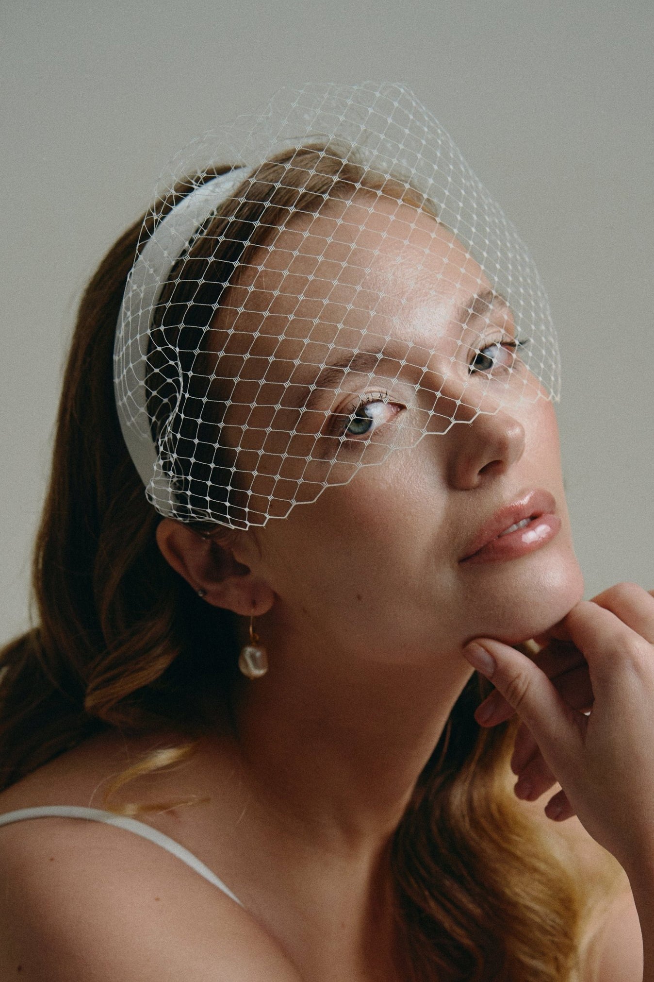 Robyn Ivory Satin Birdcage Veil Flat Headband