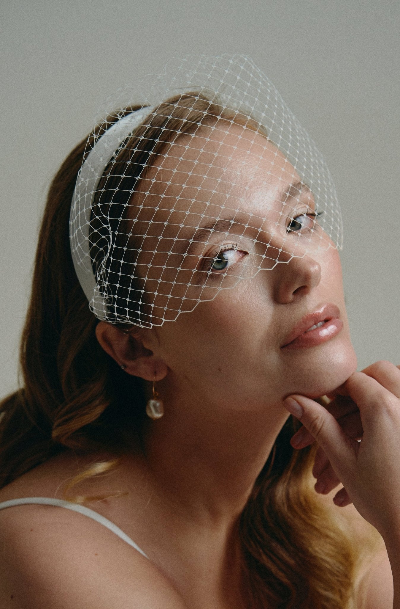 Robyn Ivory Satin Birdcage Veil Flat Headband