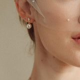 Small Crystal & Vegan Pearl Stud Drop Earrings Gold | Dina | Debbie Carlisle