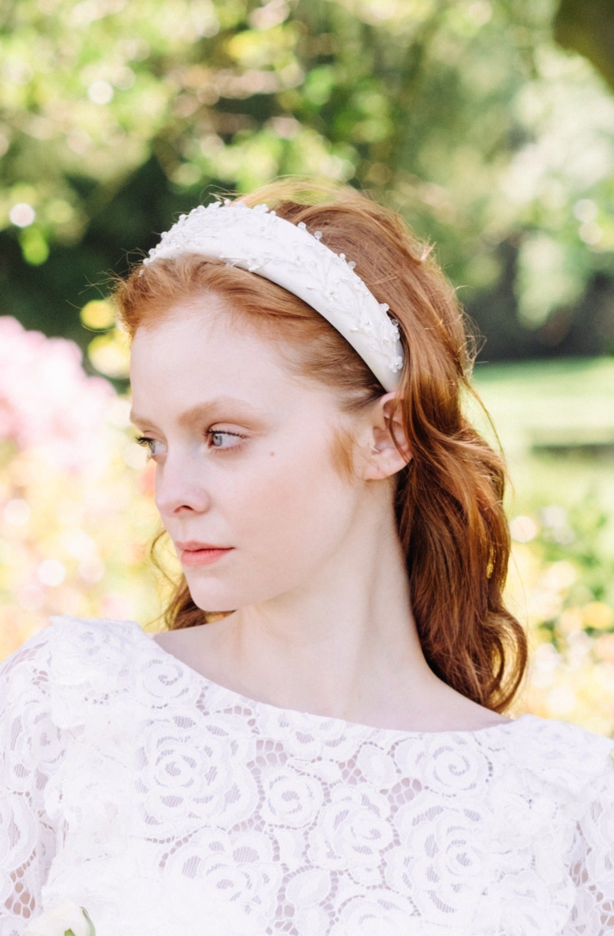 Silver and ivory floral padded headband