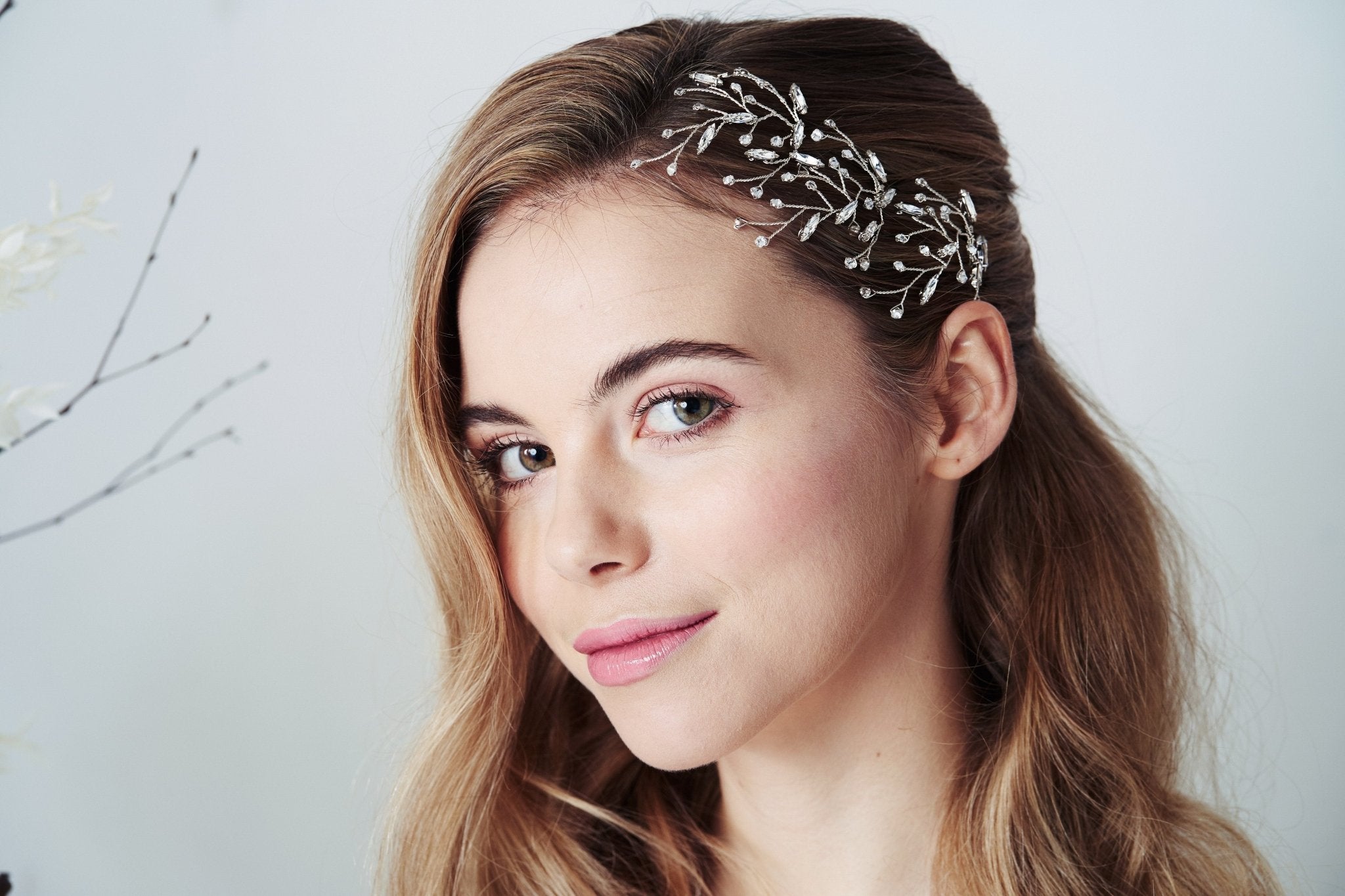 Silver Leaf cluster Swarovski Crystal branch elegant hairpins - Sophia
