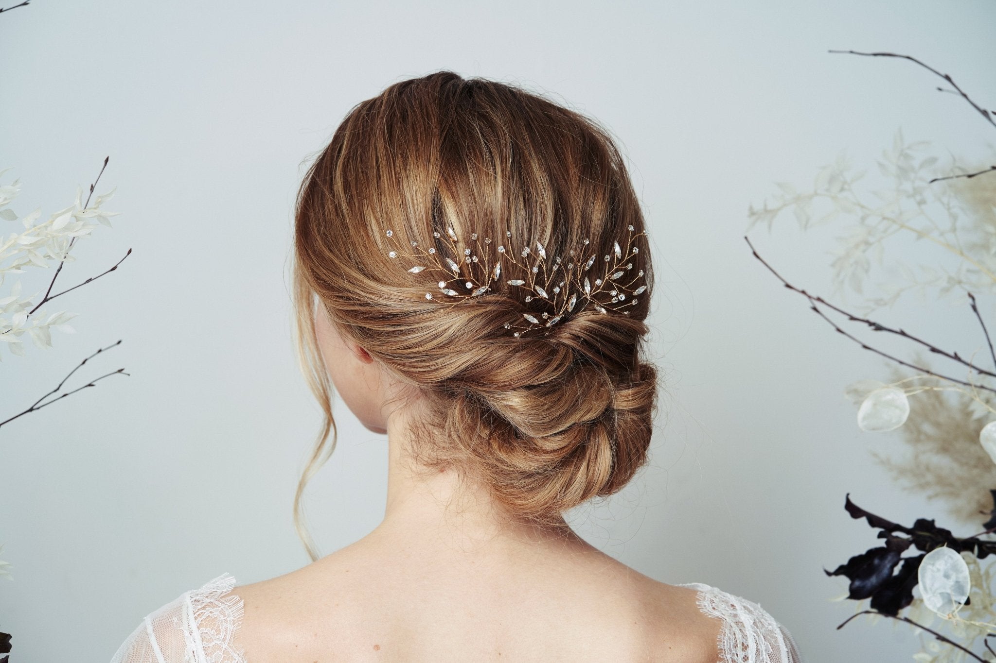 Gold blossom branch Swarovski Crystal updo hairpins - Sophia