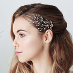 Pair of leafy updo hairpins in Silver Swarokski sphinx eye crystals - Sophia